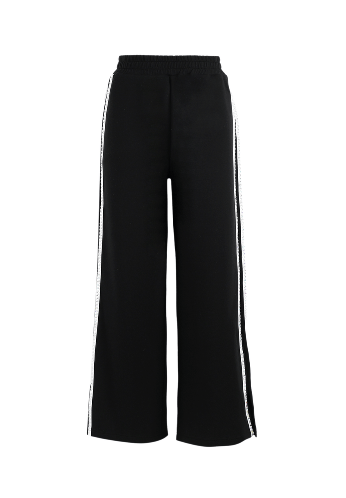 Lola + The Boys Bottoms Black Gem Trim Wide Leg Track Pants
