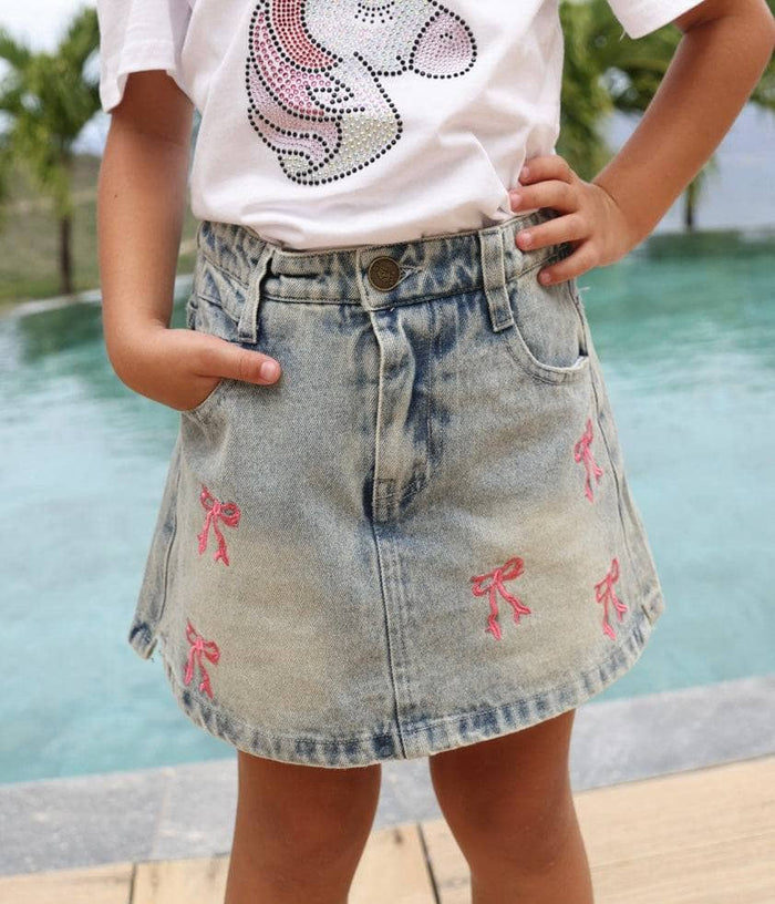 lola-new-arrival Bottoms Cutie Bows Denim Skirt
