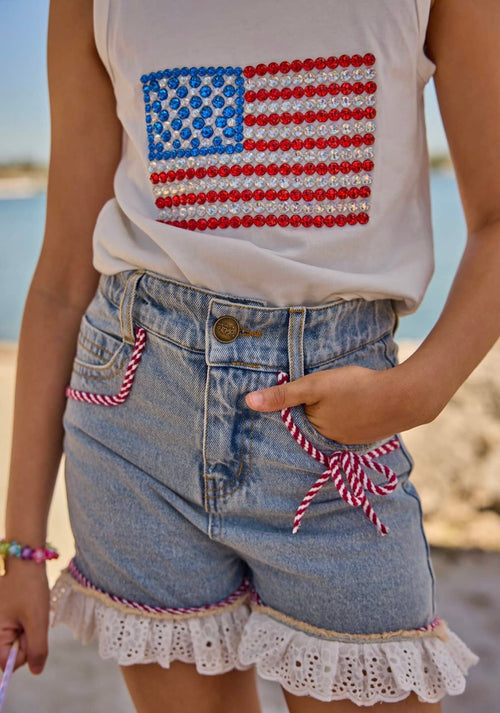 Lola + The Boys Bottoms Eyelet Denim Shorts