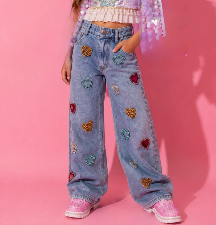 Lola + The Boys Bottoms Gems Rainbow Heart Jeans