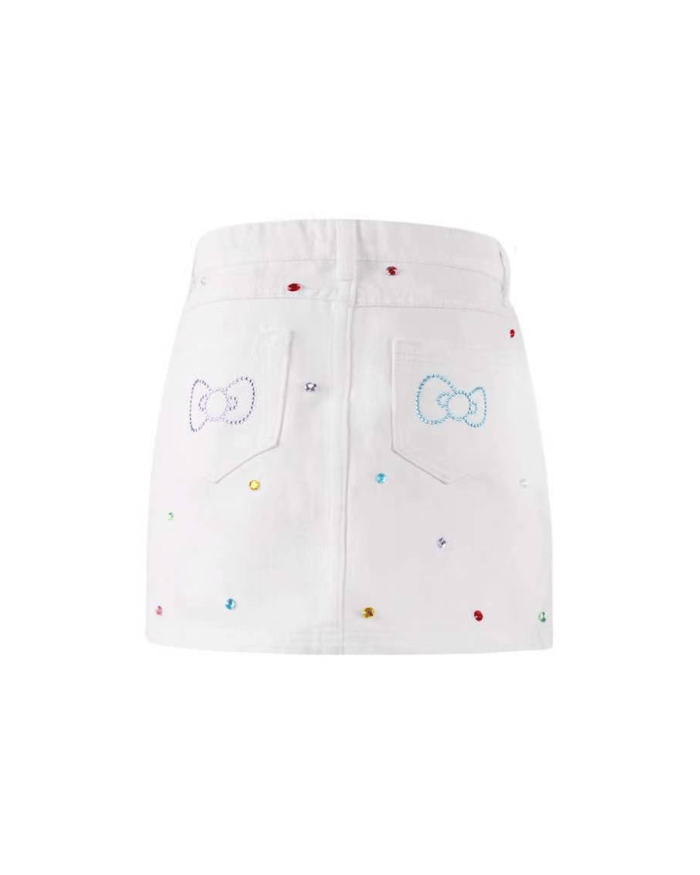 Lola + The Boys Bottoms Hello Kitty® White Denim Rainbow Crystal Skirt