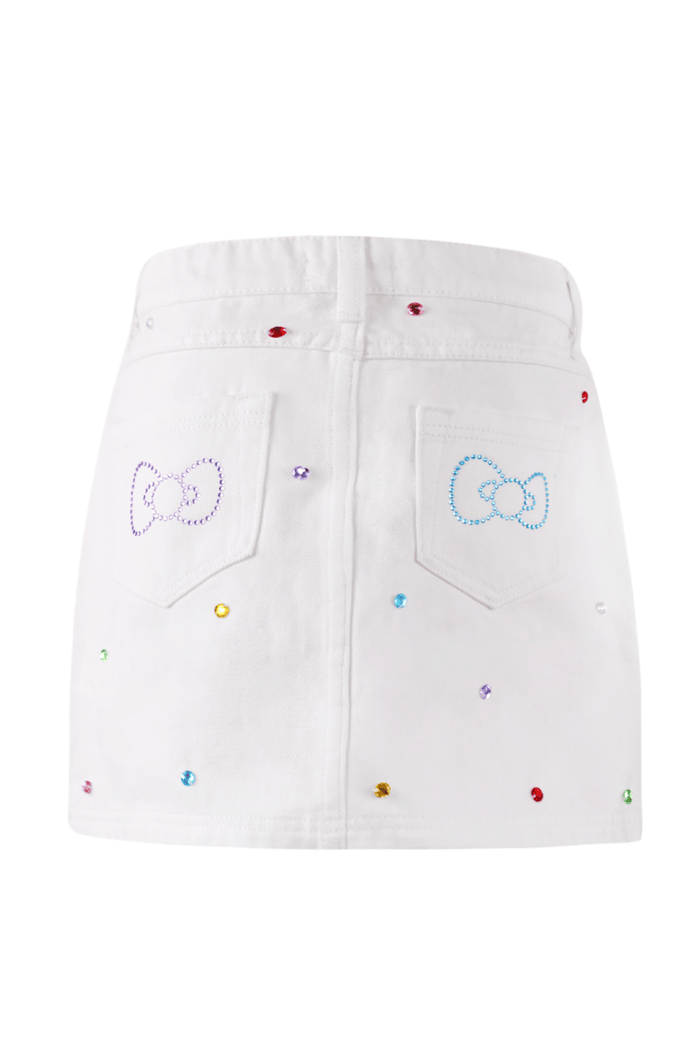 Lola + The Boys Bottoms Hello Kitty® White Denim Rainbow Crystal Skirt