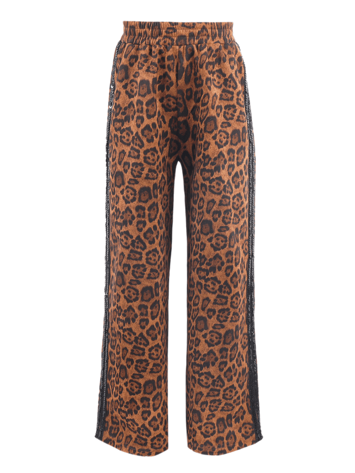 Lola + The Boys Bottoms Leopard Print Sequin Trim Wide Leg Track Pants