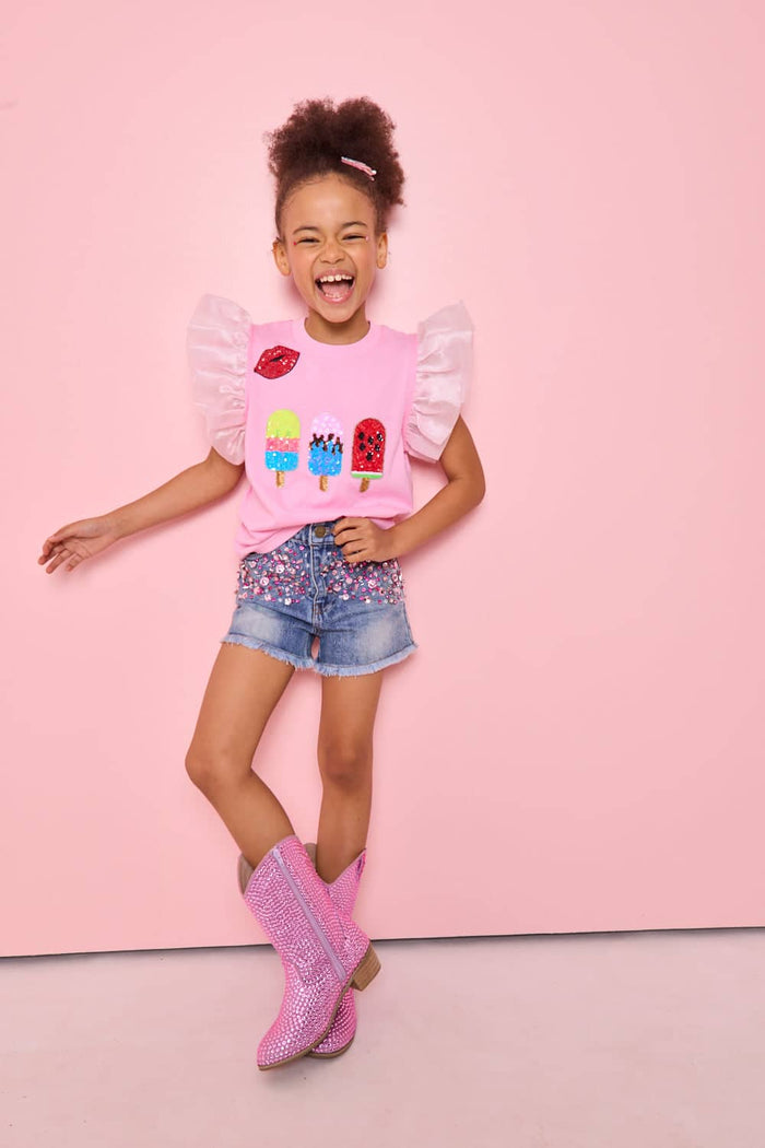 exclude-sale Bottoms Pink Crystal Denim Short