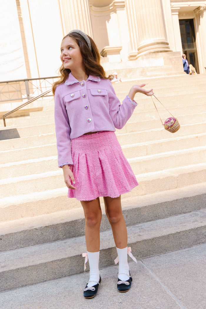 Lola-spring-25 Bottoms Pink Denim Sparkle Pleated Skirt