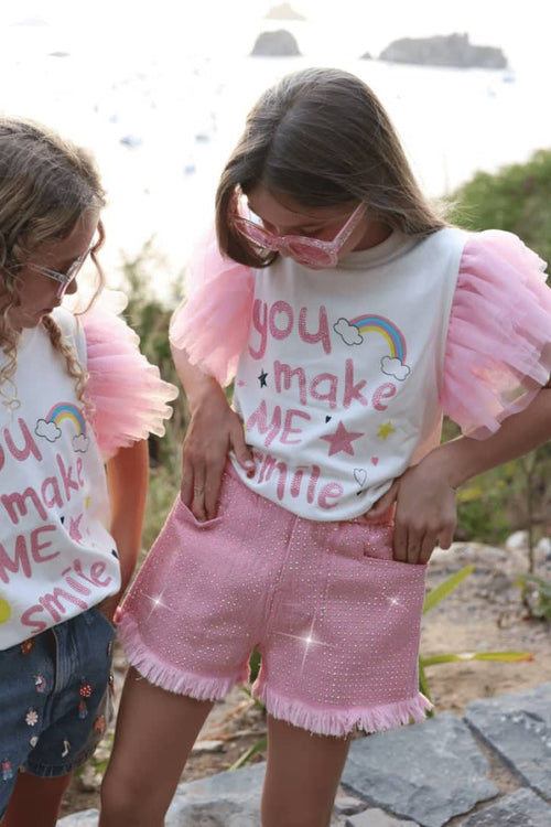 Lola + The Boys Bottoms Pink Denim Sparkle Shorts
