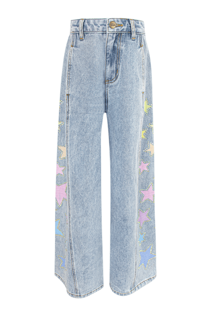 Lola + The Boys Bottoms Rainbow Ombre Stars Wide Leg Jeans
