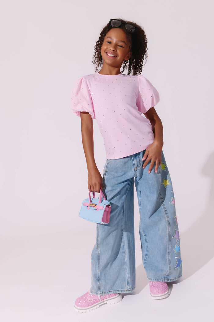 Lola + The Boys Bottoms 4 Rainbow Ombre Stars Wide Leg Jeans