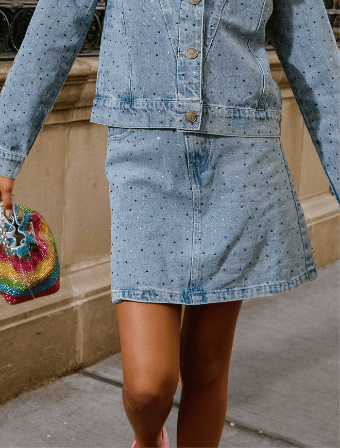 Lola + The Boys Bottoms Rainbow Sparkle Denim Skirt