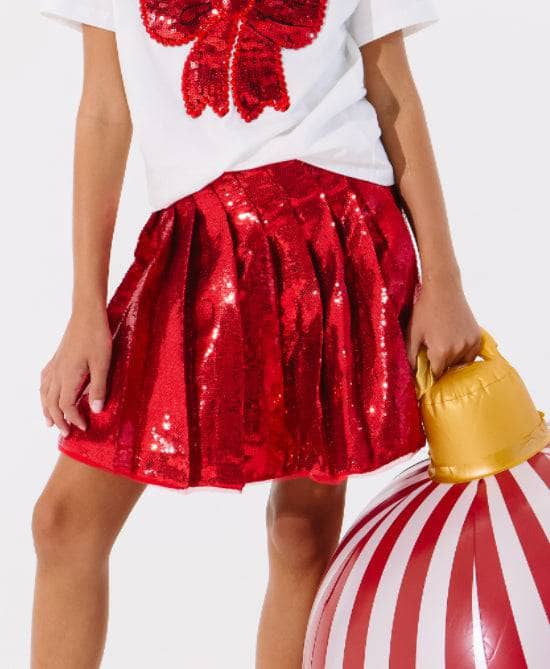 Lola + The Boys Bottoms Scarlet Pleated Shimmer Skirt