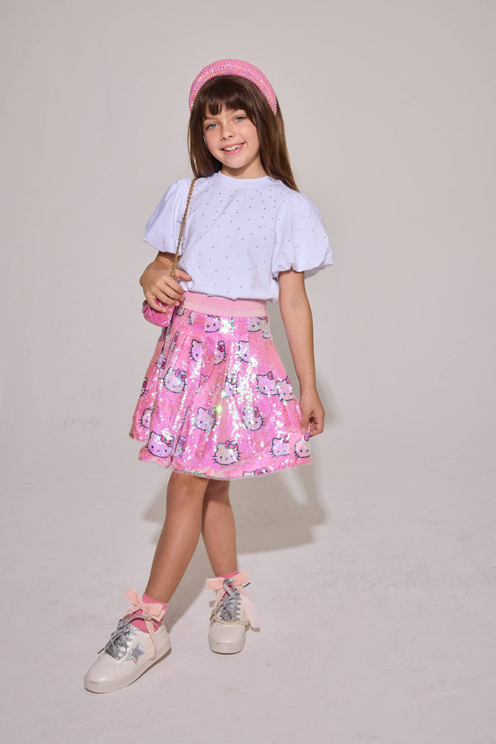 Lola + The Boys Bottoms Sequin Hello Kitty Skater Skirt
