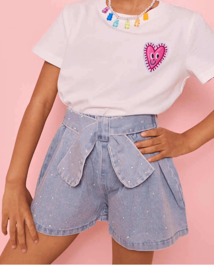 Lola + The Boys Bottoms Sparkle Bow Denim Short