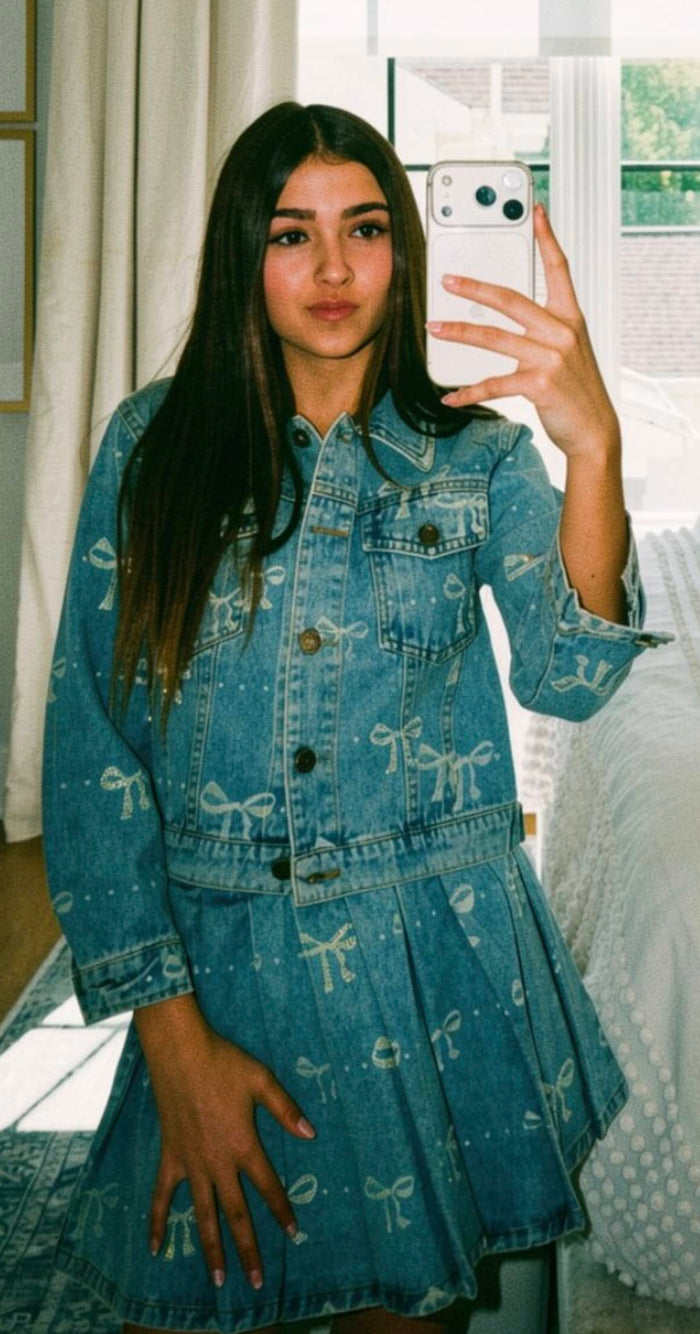 Lola + The Boys Bottoms Sparkle Bows Denim Pleated Skirt