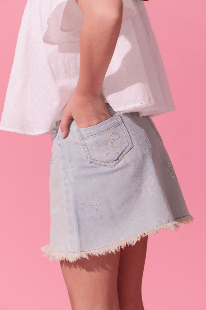 Lola + The Boys Bottoms 2 Sparkle Bows Denim Skirt