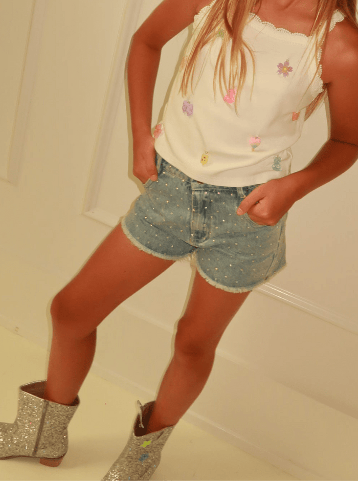 Lola-spring-25 Bottoms Sparkle Denim Shorts