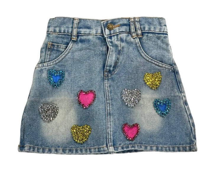 Lola + The Boys Bottoms Sparkle Heart Denim Skirt