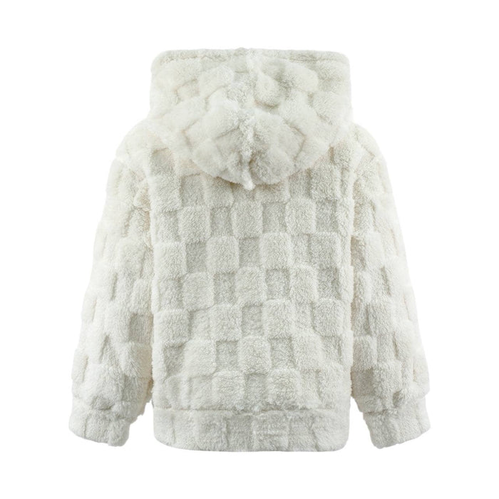 Lola + The Boys Cream Checker Fuzzy Hoodie