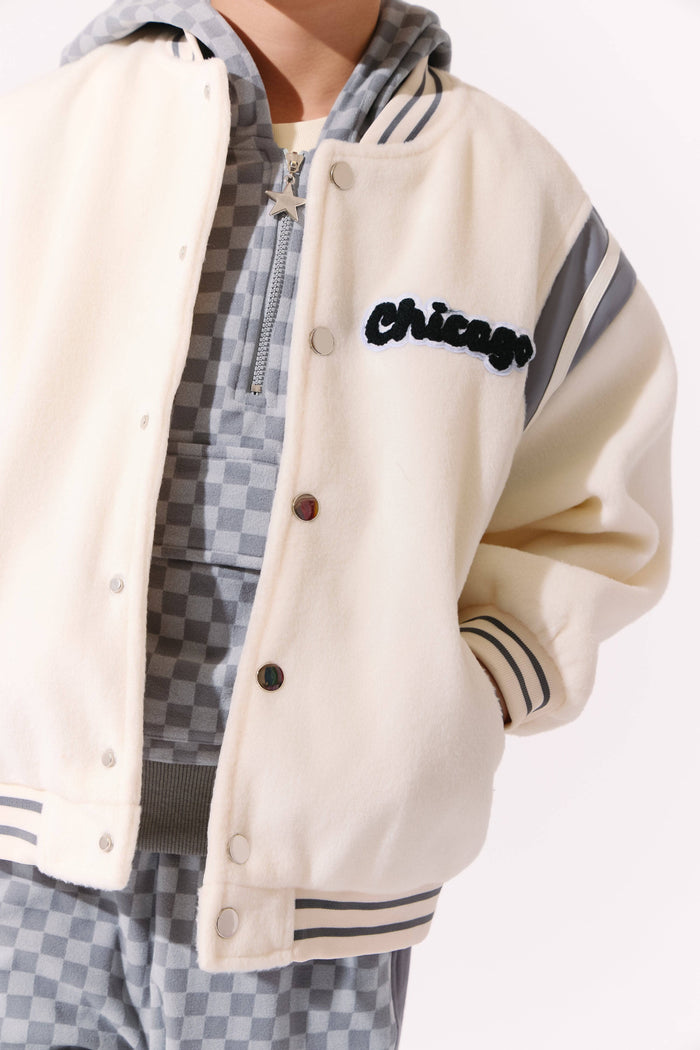 lola-new-arrival Cream Chicago Varsity Jacket