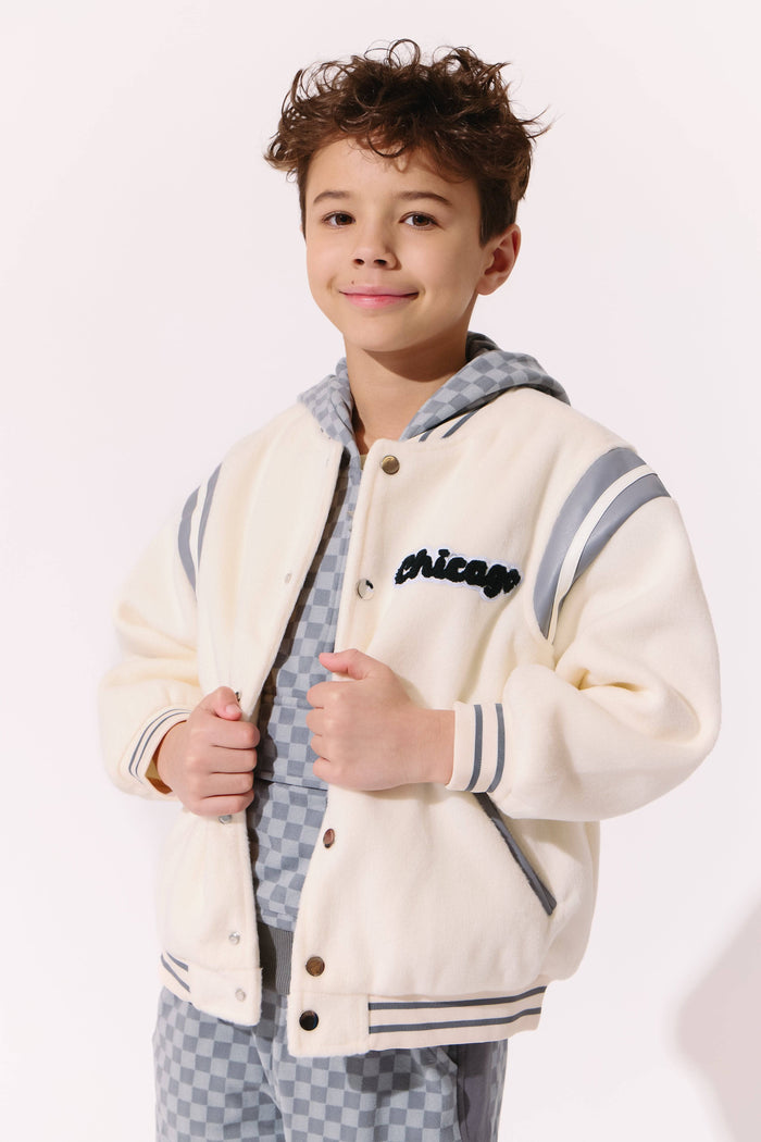 lola-new-arrival Cream Chicago Varsity Jacket