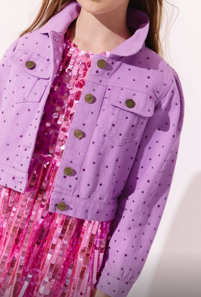 lola-new-arrival Crystal and Stars Denim Jacket