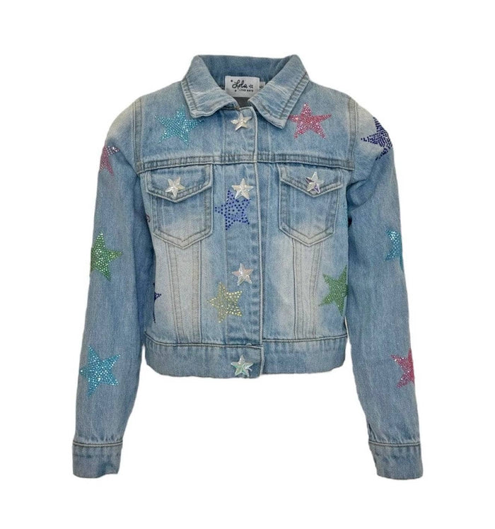 Lola + The Boys Crystal Rainbow Denim Jacket