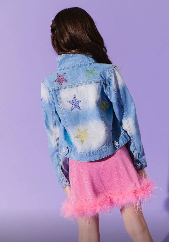 lola-new-arrival Crystal Rainbow Stars Denim Jacket