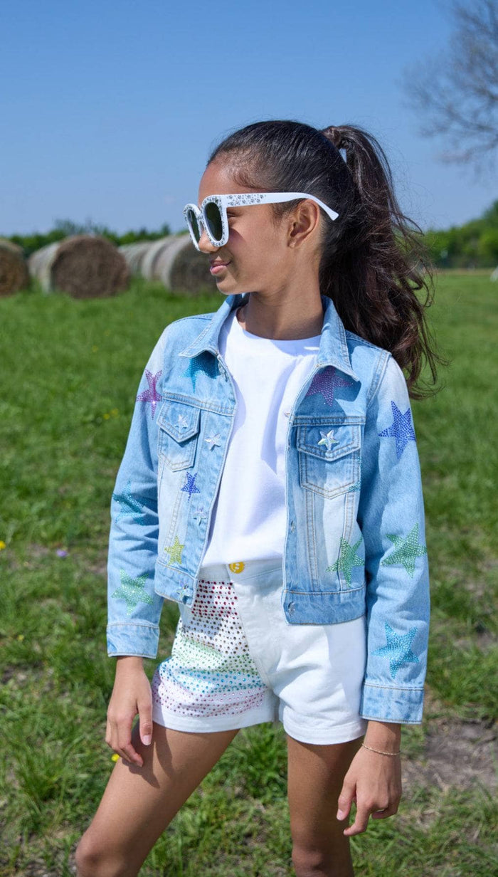 lola-new-arrival Crystal Rainbow Stars Denim Jacket