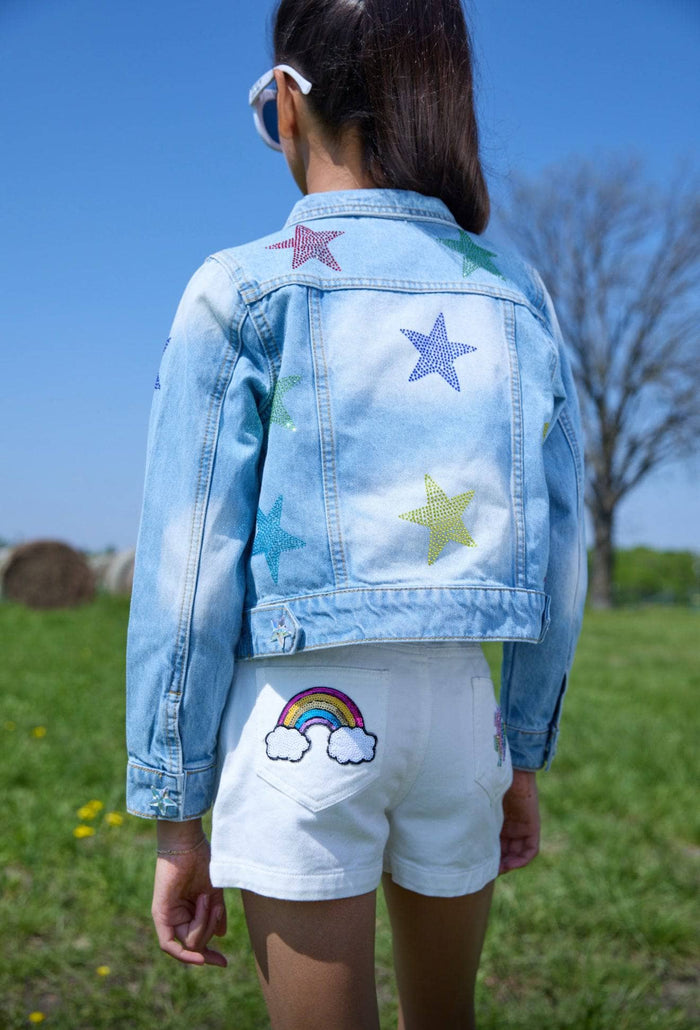 lola-new-arrival Crystal Rainbow Stars Denim Jacket