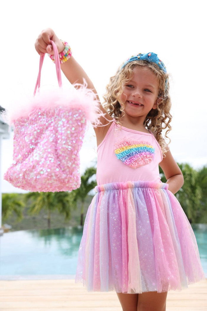 Lola + The Boys Dress 3D Rainbow Heart Shimmer Dress