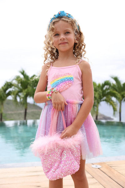 Lola + The Boys Dress 3D Rainbow Heart Shimmer Dress