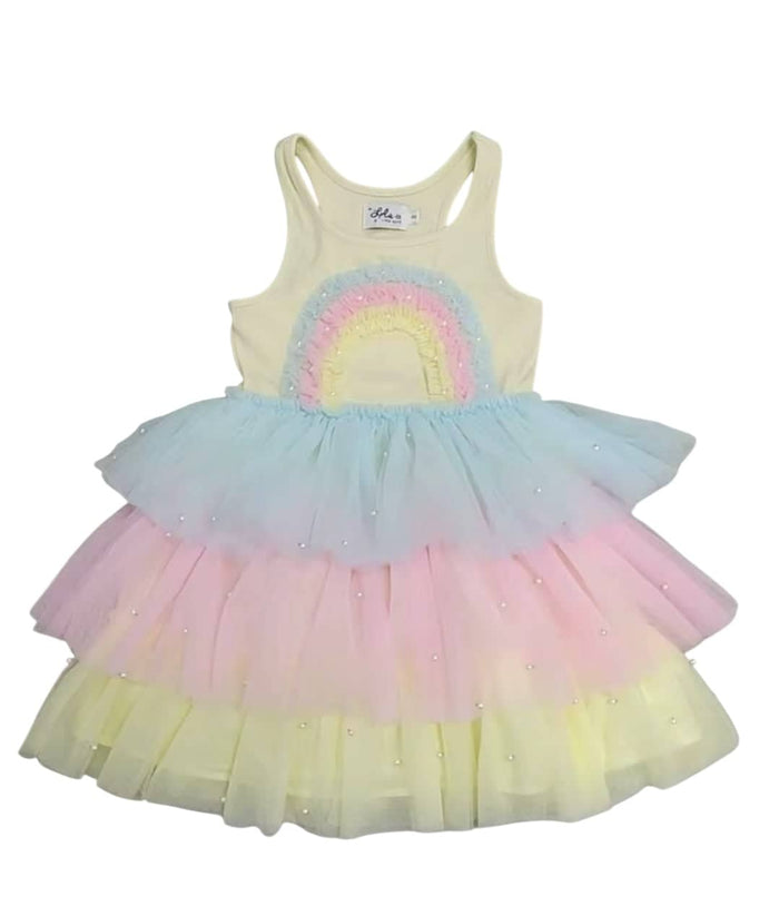 Lola + The Boys Dress 3D Rainbow Yellow Tank Dress