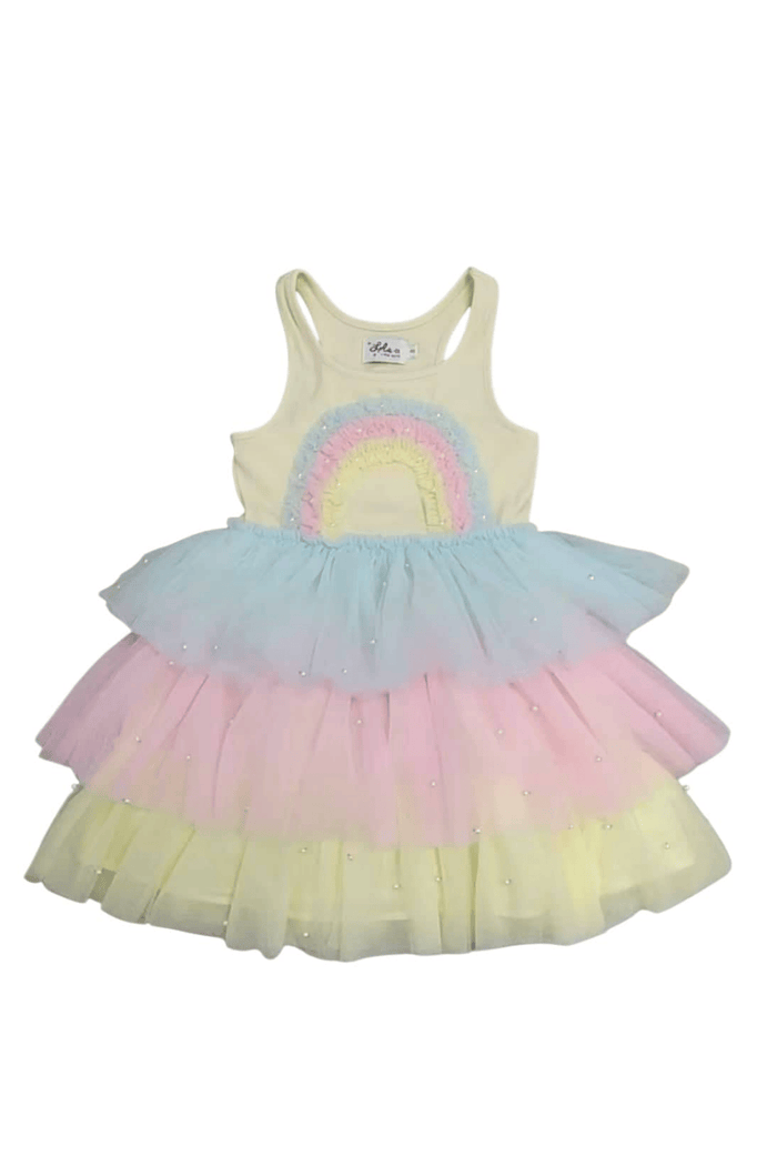 Lola + The Boys Dress 3D Rainbow Yellow Tank Dress