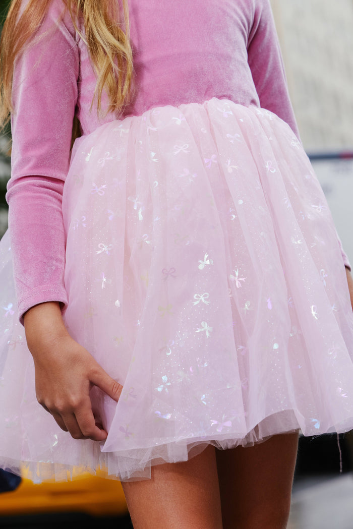 exclude-new-arriv Dress Ballerina Bow Velour Dress