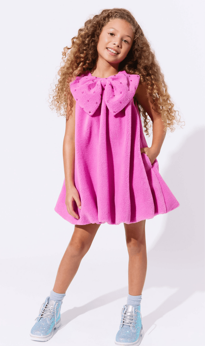 exclude-fall Dress Big Bow Teddy Fleece Dress