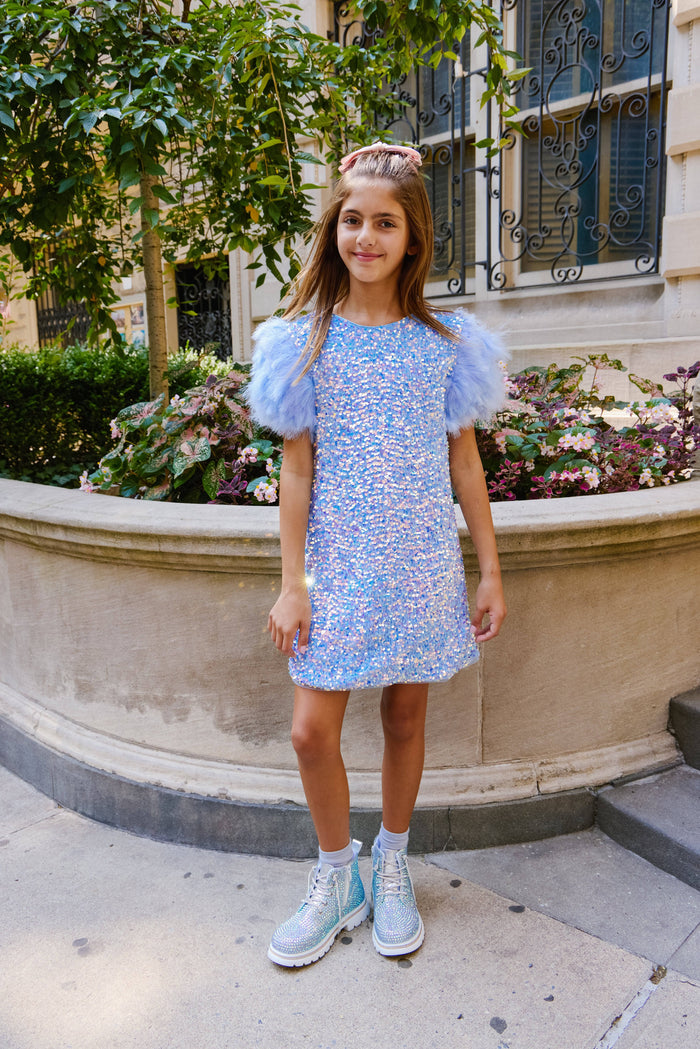 Lola + The Boys Dress Blue Feather Party Dress