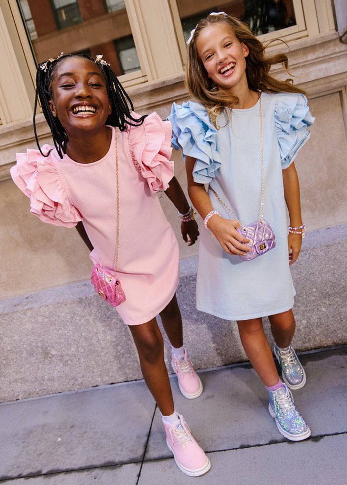 Lola + The Boys Dress Blue Princess Ruffle Denim Dress