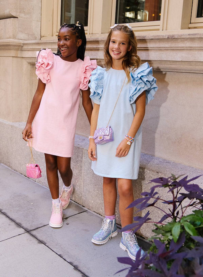 Lola + The Boys Dress Blue Princess Ruffle Denim Dress