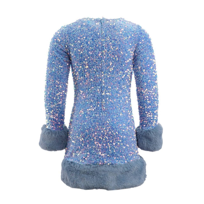 bright blue glitter open knit fur dress Briana Open-Back Bodycon Glitter Mini Dress