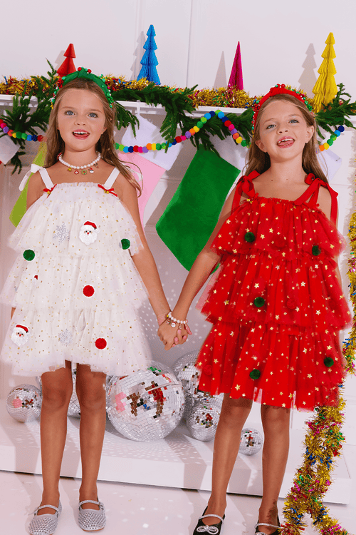 Lola + The Boys Dress 2 / Red Christmas Pom Pom Party Dress