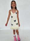 Lola + The Boys Dress Crystal Butterfly Feather Trims Dress