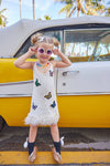 Lola + The Boys Dress Crystal Butterfly Feather Trims Dress