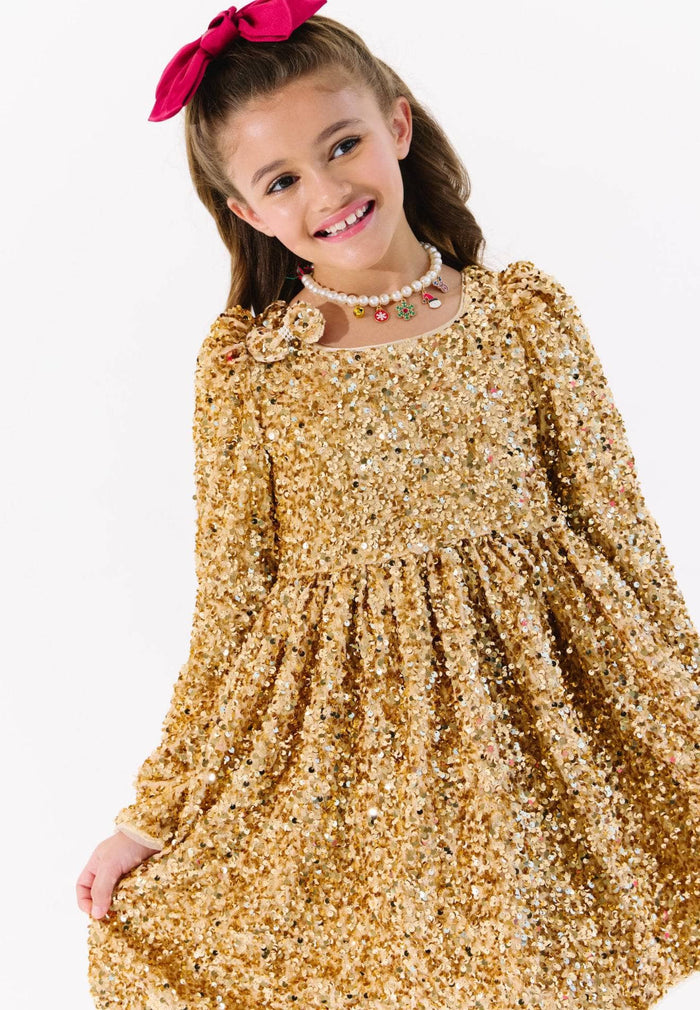 Lola + The Boys Dress Golden Party Shimmer Dress