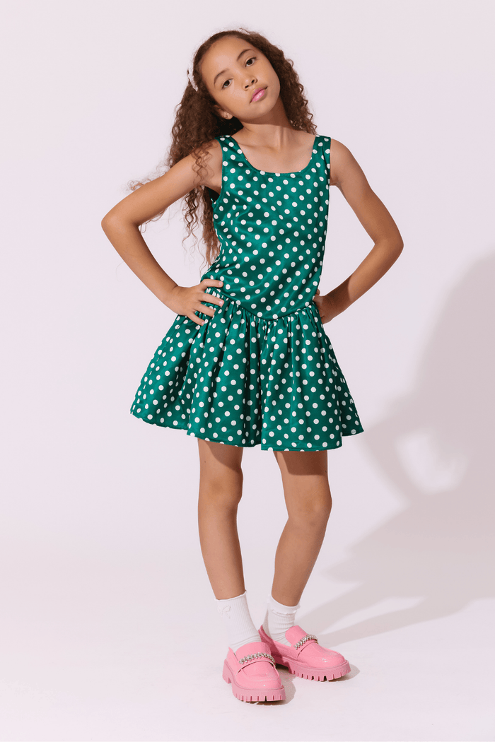 Lola + The Boys Dress Green Polka Dot Flare Dress