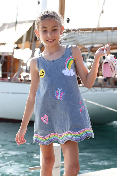 Lola + The Boys Dress Happy Rainbow Denim Dress