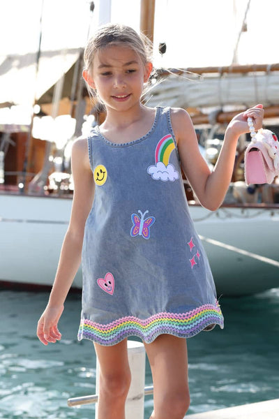 Happy Rainbow Denim Dress
