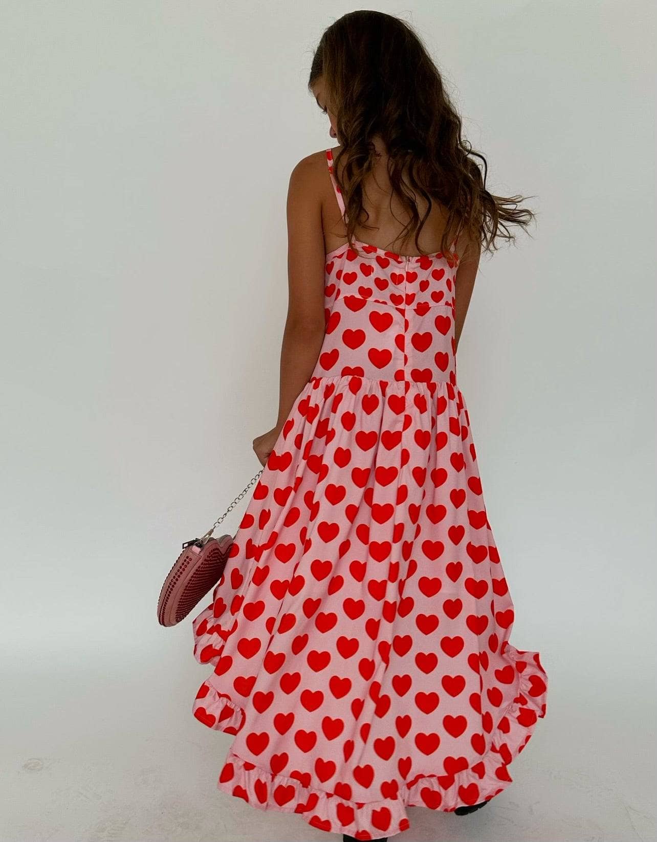 White dress with red love hearts sale