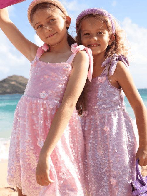 Lola + The Boys Dress Lavender Daisy Sequin Dress