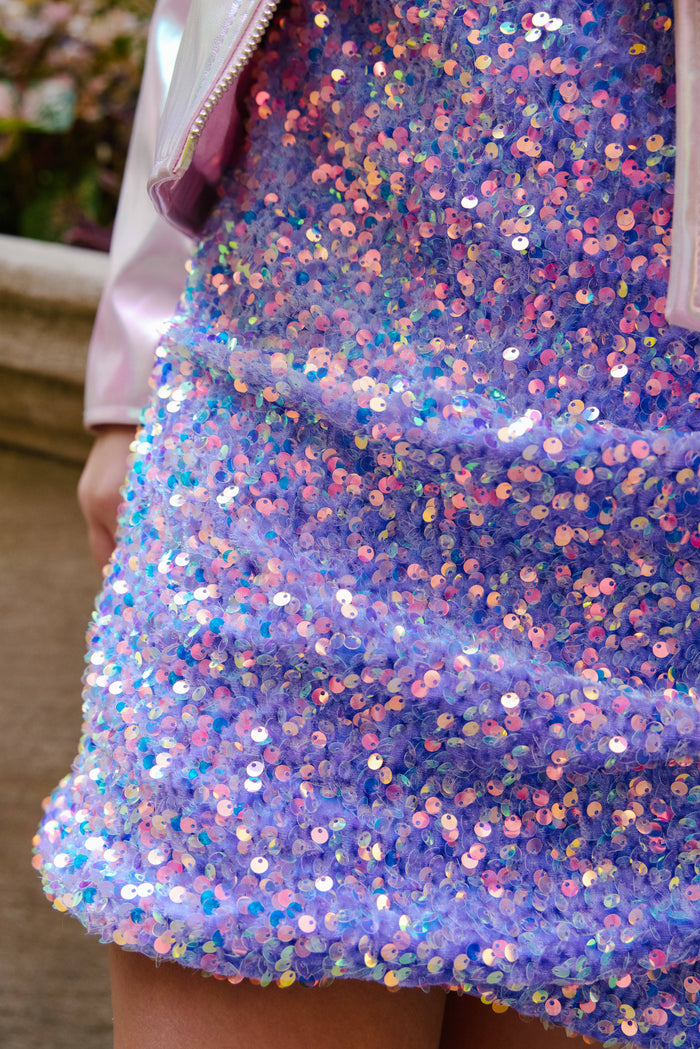Lola + The Boys Dress Lavender Shimmer Feather Mini Dress