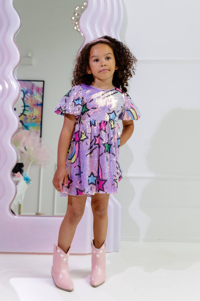 Lola + The Boys Dress Lavender Shooting Star Sequin Dress