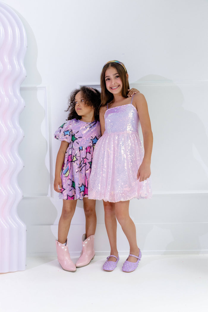 Lola + The Boys Dress Lavender Shooting Star Sequin Dress